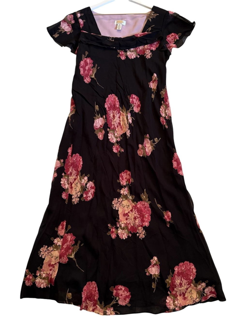 Vintage Talbots Floral Draped Front Flutter Sleeve Lined Maxi Dress Size 14
